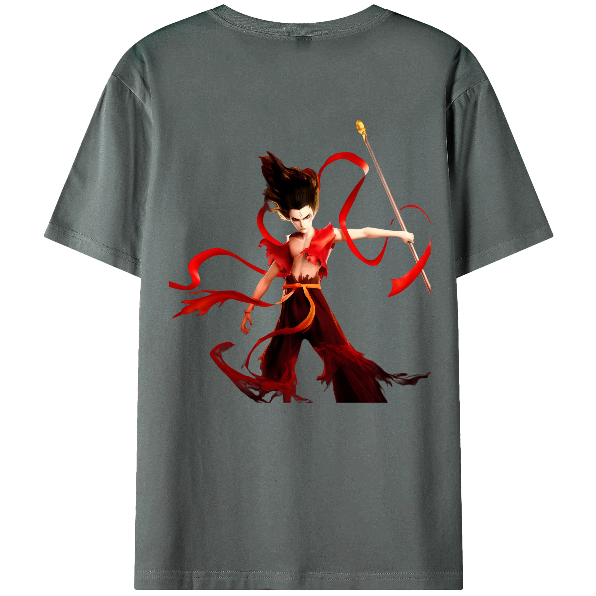 （画像用） Ne Zha 2 ナタ 魔童の大暴れ 綿100％ メンズ半袖Tシャツ（バックプリント） 通気性
